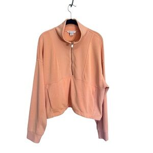 Athleta Seasoft Rib 1/4 Zip Popover sweatshirt peach sz XL soft lounge wear
